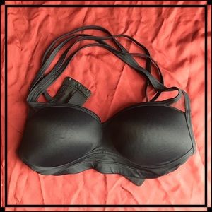 Black double strap cross back bra